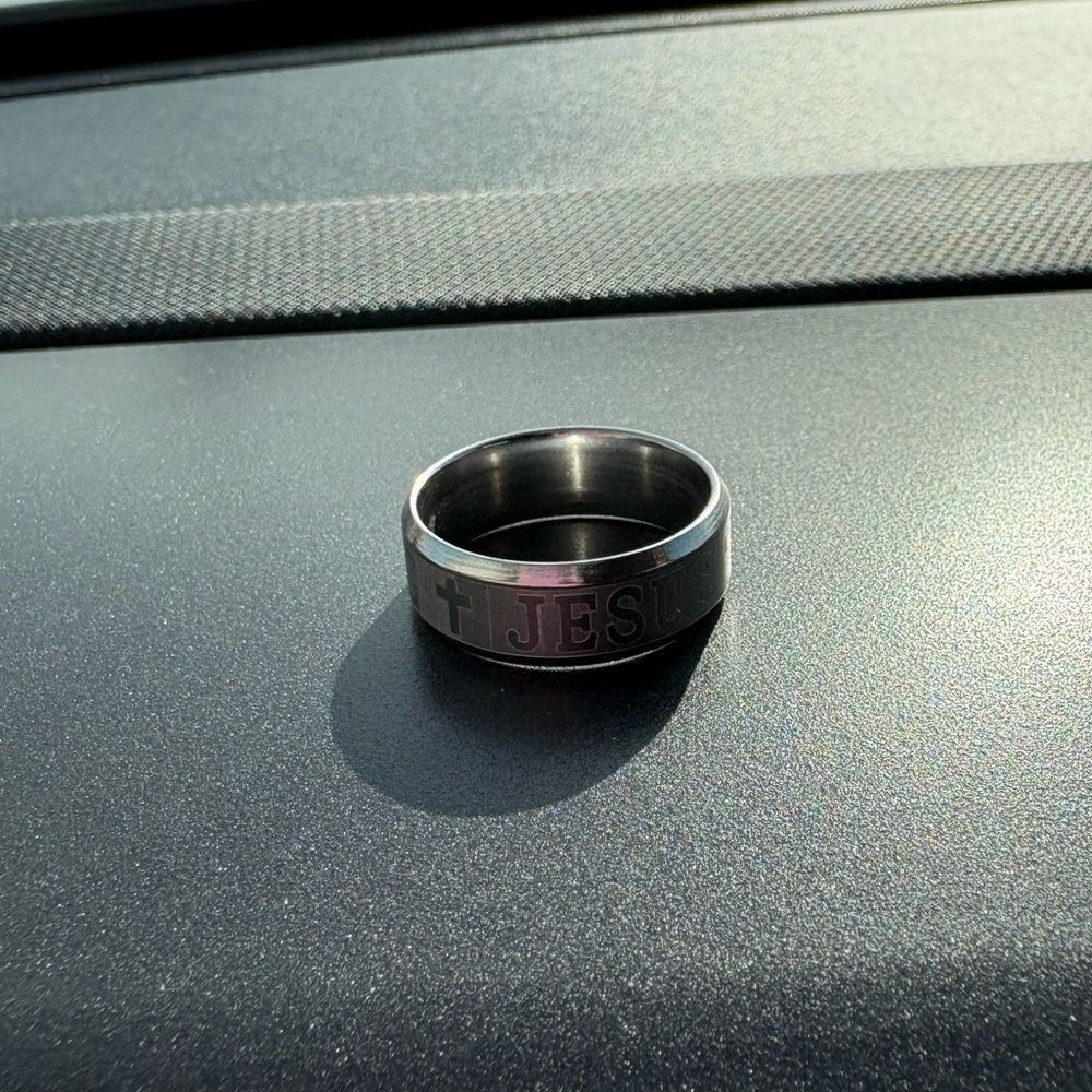Stainless SteelโMensโ โJesusโ Ring